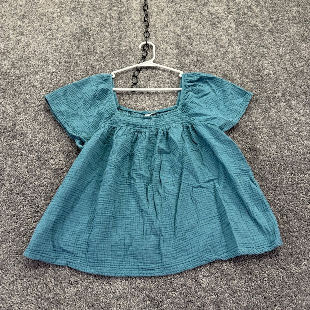 Joyspun Top Womens L (12-14) Blue Gauze Square Neck